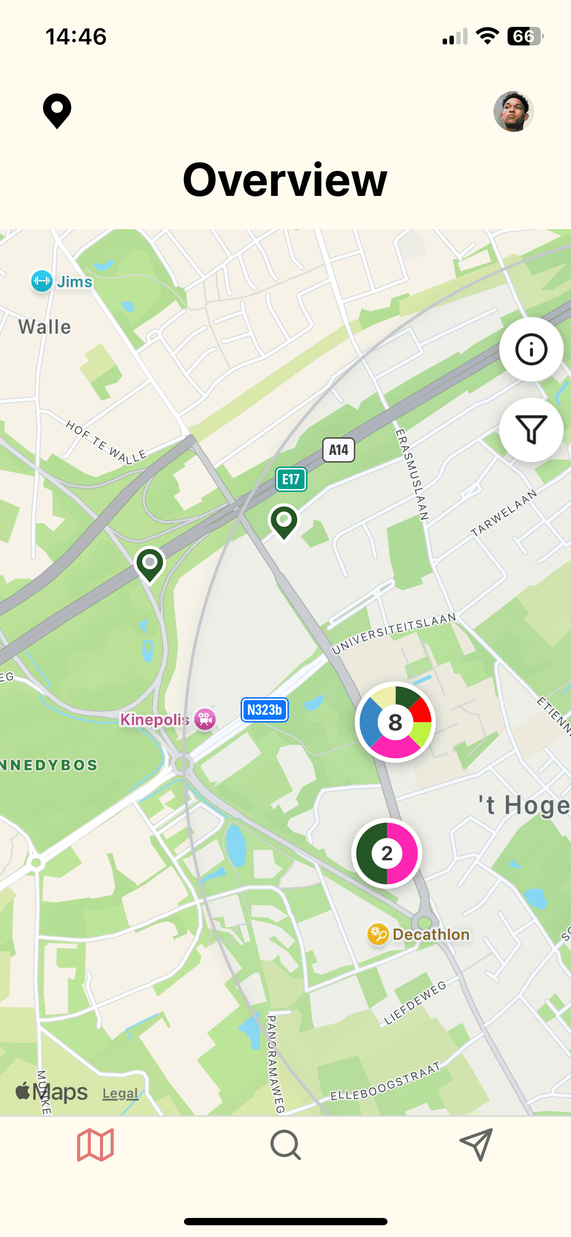 The TalentSwapp map with talents nearby